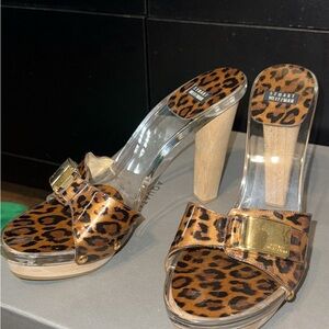 Stuart Weitzman Brown Leopard Heels with Gold Accents